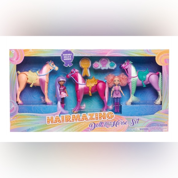 Hairmazing Doll and Horse Set. Poseable Dolls & Horses 15 pc Set Brand New - Picture 1 of 7